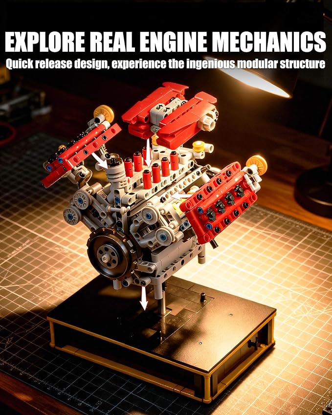 Mini V8 Engine Kits That Runs Build Your Own V8 Engine Building Set with Motor and Battery STEM Physical Science Educational Toy for Adults Kids Age 14+ (1123PCS)