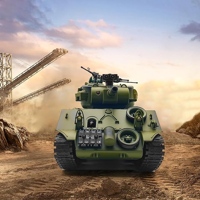 fisca Remote Control Tank 2.4Ghz 15 Channel 1/20 Sherman M4A3 Main Battle RC Tank that Shoot BBS Airsoft for Kids Age 10 11 12-16 Year Old