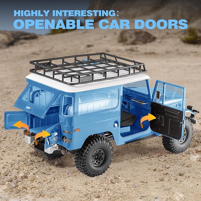 EAZYRC X FMS 1/10 Toyota Land Cruiser FJ40 RS with Licensed RC Truck Blue All Terrain Waterproof 4WD 35T 550 Motor RC Crawler for Adult2.4Ghz Remote Control No Battery