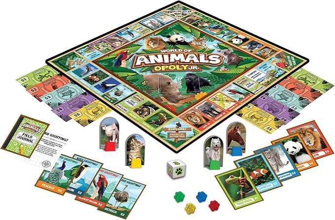 MasterPieces Kids &amp Family Board Games - World of Animals Opoly Jr. - Officially Licensed Board Games for Kids &amp Family