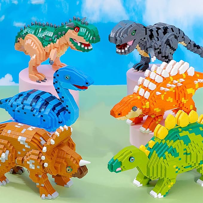 Larcele Micro Building Blocks Dinosaur Set DIY Mini 3D Building Toy Bricks1145 Pieces KLJM-06 (TriceratopsYellow)