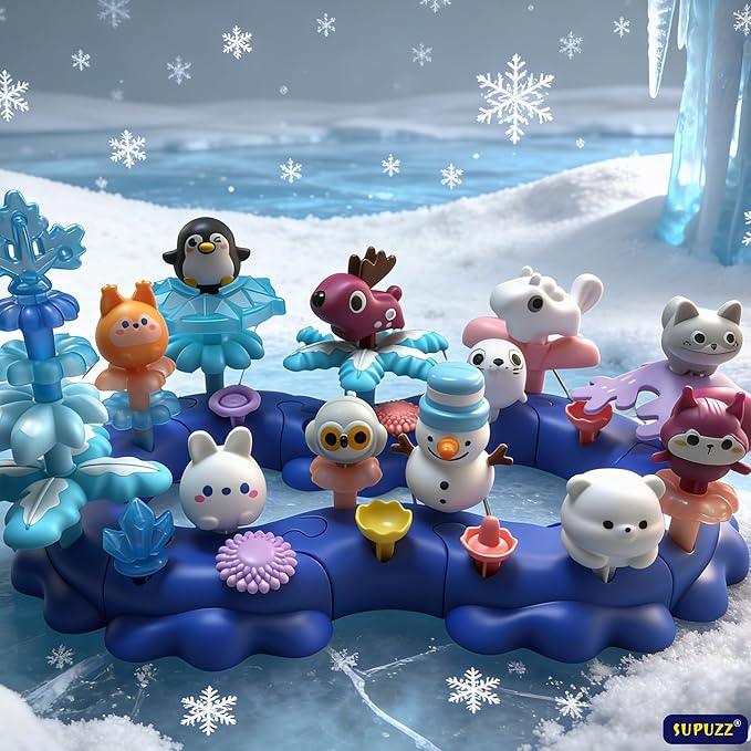 ICY World Building Toys for Girls &amp Boys Age 3-5+ 79 PCs Large Block Arctic Animals Set with 10 Figures (Snowman Penguin Bear) Creative STEM Learning Gift for Kids (ICY-World-L2