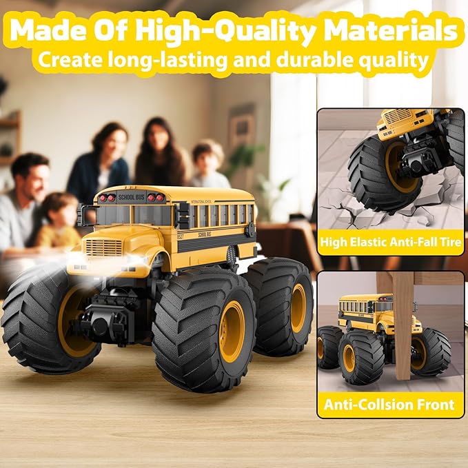 1/18 Remote Control School Bus Toy for Kids 2.4GHz RC Monster Truck Toy with LED Lights &amp Sound Rechargeable Electric Vehicle Gift for Boys Girls