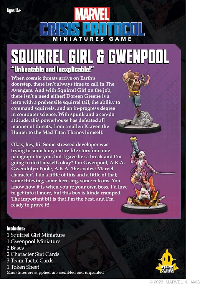 Marvel: Crisis Protocol Squirrel Girl &amp Gwenpool CHARACTER PACK - Reality-Bending Rogues! Tabletop Superhero Game Ages 14+ 2 Players 90 Minute Playtime Made by Atomic Mass Games