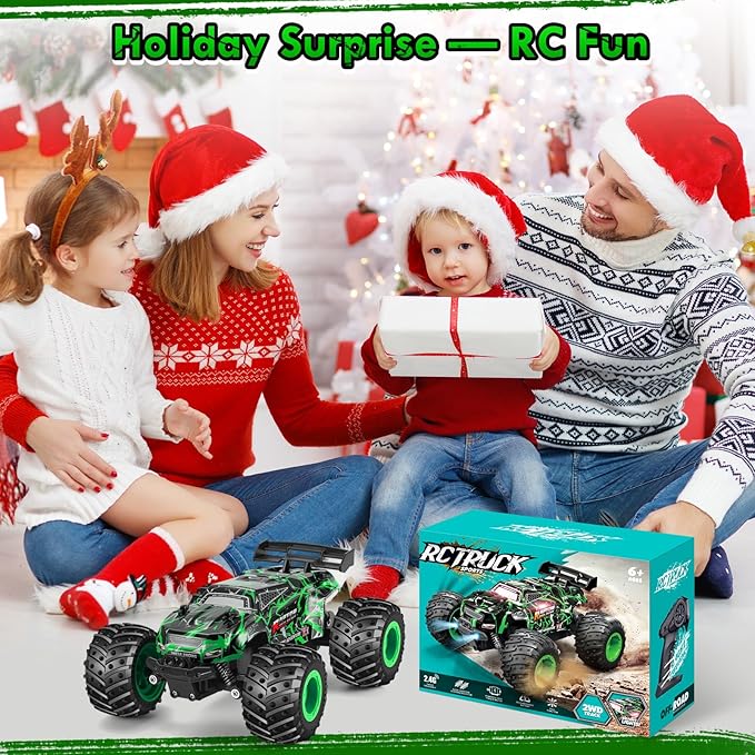 Remote Control Car 1:18 Rc Cars All-Terrain RC Truck with LED Light 20KM/H Rechargeable 2WD 2.4GHz Sturdy PVC Shell Remote Control Truck for Boys 4-7 8-12 Beginner (Green)