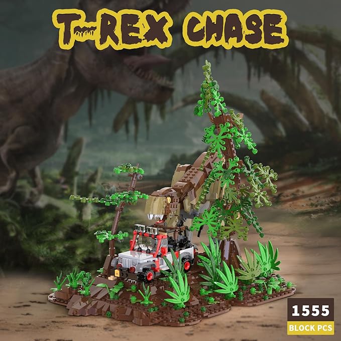 Dinosaur Park World Building Toys Jurassic Dinosaurs Building Blocks Set T Rex Chase Scene STEM Educational Birthday Gifts for Adult and Kids Boys Age 8-12 (1555 PCS)