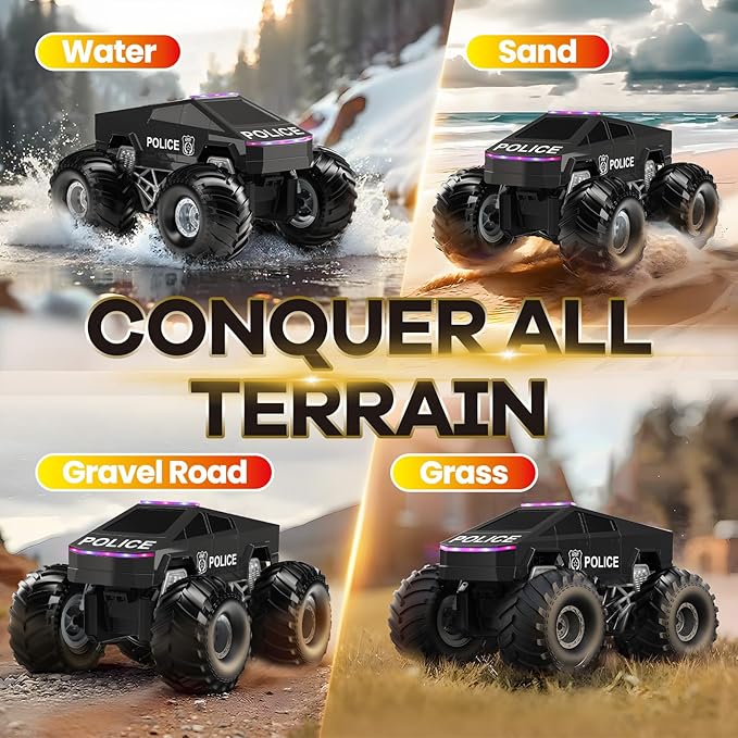 Remote Control Car Cyber RC Truck Toy 1:16 2.4GHz 4WD Off-Road Amphibious Waterproof Monster Truck for All Terrain Kids Birthday Gifts for Boys Girls Age 6 7 8 9 10 11 12 Year Olds (Black)