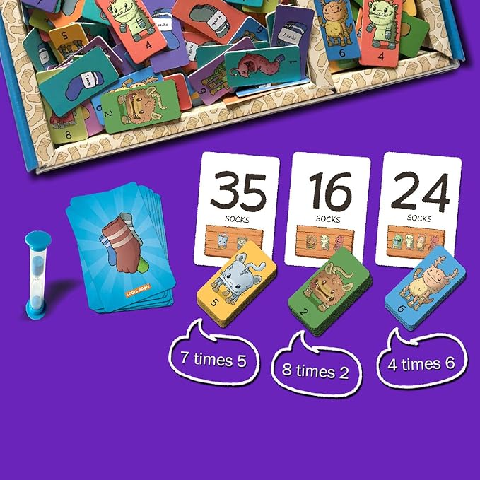 Monster Sock Factory Multiplication and Division Game - Fun Math Board Game for 6-10 Year Olds Easy to Play STEM Toy for Kids at Home Learning Gift for Girls &amp Boys Grade 1 and Up