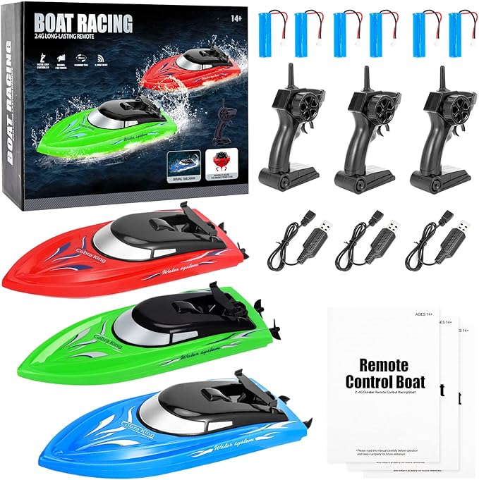 RC Boat 3PACK High Speed Remote Control Boat for Kids &amp Adults 10km/h 2.4G Boats for Pools and Lakes Rechargeable Battery Included