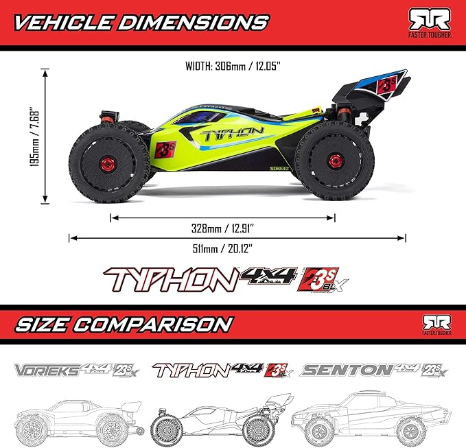 ARRMA RC Car 1/8 Typhon 4X4 223S BLX BRUSHLESS Buggy RTR (Battery and Charger Not Included) with DSC RED/Blue ARA4306V4T3