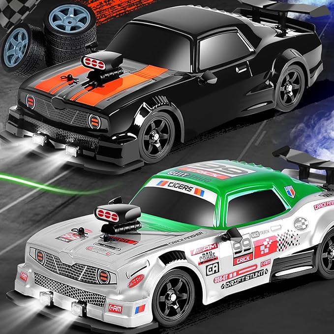 GoolRC Remote Control Drift Car 1:16 Scale Fast and Furious Cars 18KM/H High Speed RC Cars 2.4GHz 4WD Remote Control Race Car LED Lights Spray Rubber Tire for Adults Teens Gift
