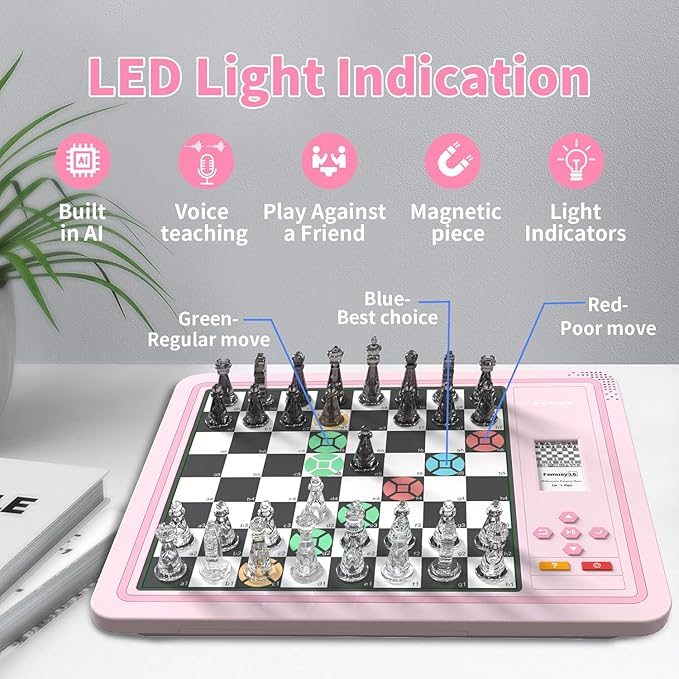 Electronic Chess Set Computer Chess Game Chess Set Board Game Electronic Chess Game LEDs Built-in Battery Great Partner for Play and Practice