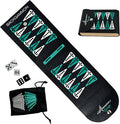 Folding Travel Backgammon Set | Pocket Backgammon Game – Folding PU Leather Board with Pegs Dice Doubling Cube &amp Drawstring Bag – Great for Flights Beach Camping