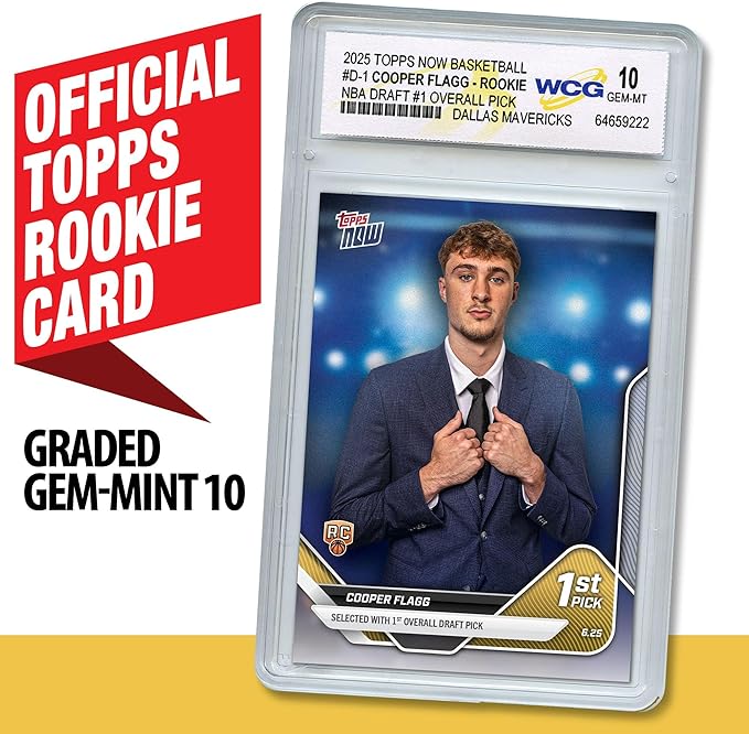 2025 Topps Cooper Flagg #1 Draft Pick Official Rookie RC Card #D1 Dallas Mavericks - Certified GEM-Mint 10