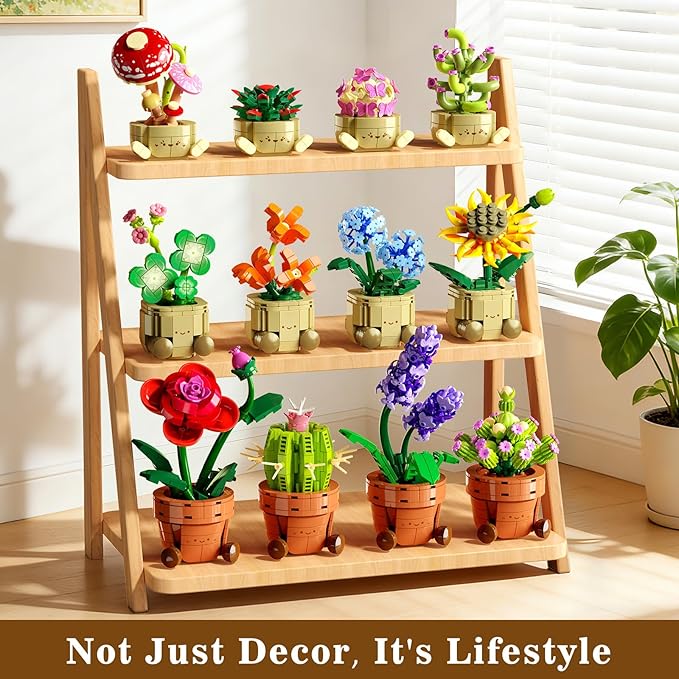 12 Pack Flowers Plants Mini Building Set - 1697PCS Flower Botanical Collection 3.6MM Succulent Building Toy for Home Office Decor Easter Birthday Party Favors Gift for Adults Girls Boys 12+