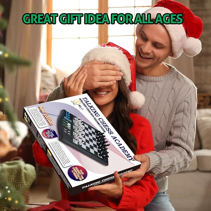 Talking Chess Academy Electronic Chess Board Smart Chess Board with Voice Teaching System Computer Chess Game with Strong Magnetic Pieces 1-2 Player Electronic Chess Set - Simple Portable Travel