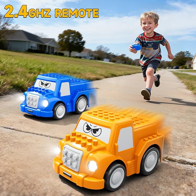Remote Control Car for Aged 3-4 2-Pack 2.4 GHz Truck and Race Car with Sound Light Toddler RC Cars Ages 3-5 Electrical Racing Cars Indoor Outdoor for Boys Girls Birthday Gifts 3 4 5 6+