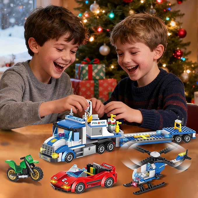 City Police Truck and Trailer Building Toy Compatible with Lego 469 Pcs Fun Educational STEM Learning Block Set Gift for Boys &amp Girls Age 6-12 Years Old