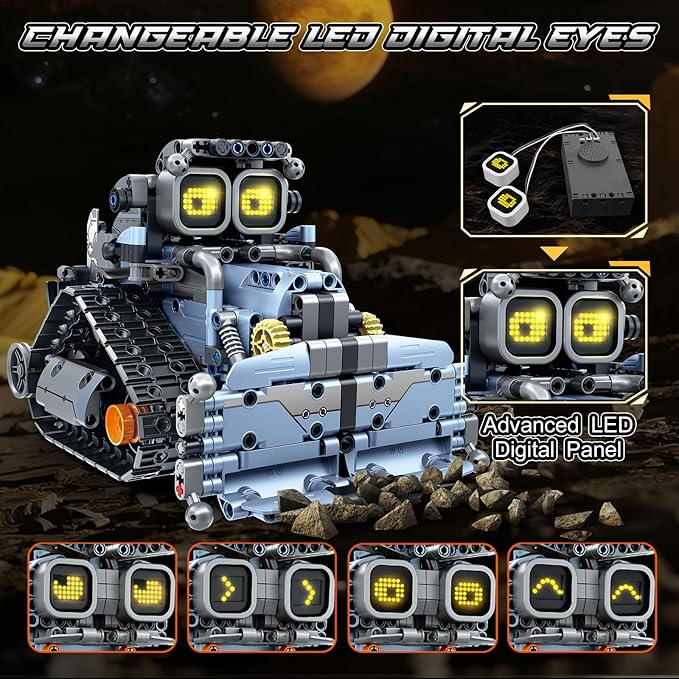 Changeable LED Eyes Robot Building Set- 5 in 1 Remote &amp App-Controlled Robotic Building Block RC Elephant/Bulldozer/Tank/Tracked Model Kit Toys Gift for Kids Boys Girls Teens Age 12+ Years Old