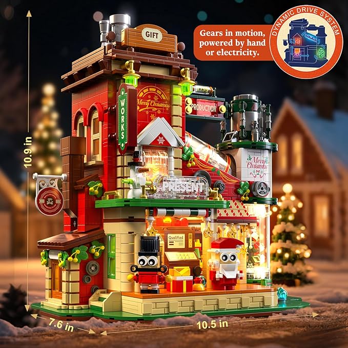 Christmas Factory Building Blocks Set 2775PCS Light-Up DIY Holiday House Construction Toy for Adults Teens Boys &amp Girls Collectible Christmas Village Display Model Holiday Décor &amp Gift Id
