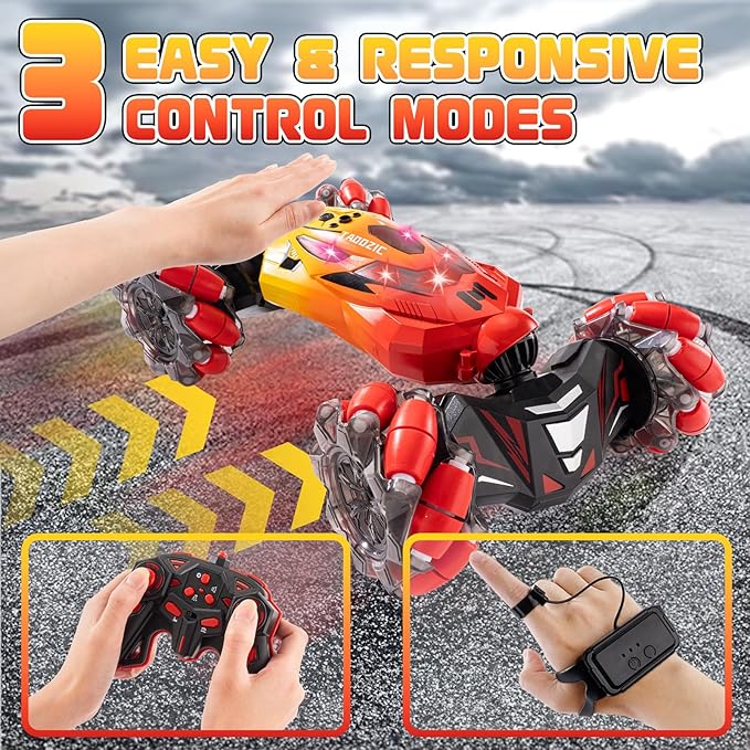 Gesture Sensing RC Stunt Car 2.4GHz 4WD Stunt Car Toys for Ages 6-12 yr Boys Girls Hand Controlled Remote Control Twist Cars Offroad 360° Rotation with Lights and Music for Birthday Gifts