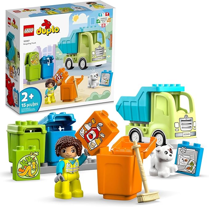 LEGO DUPLO Town Recycling Truck 10987 Building Toy Set Learn Through Play with This STEM Creative Birthday Gift for Toddlers Boys Girls Ages 2+ Comes with 3 Sorting Bins for Recycling