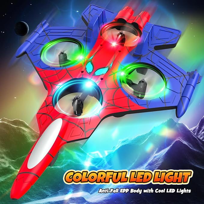Spider Mini Drone Foam Remote Control Airplane for Kids 2.4GHz RC Jet with LED Lights 360° Stunt Flips and Rolls Easy to Fly Toy Plane Gift for 8 9 10 12+ Year Old Boys Girls