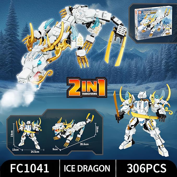 Ninja Mech Dragon Building Blocks Set 2-in-1 Transforming Robot &amp Elemental Action Figures 1222 PCS STEM Construction Toy for Kids 6-12 Birthday Gift Compatible with Major Brands (4 Elements)