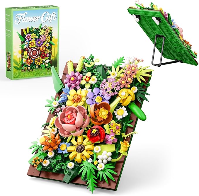 Pretty Spring Flower Sea Bouquet Building Set for Adults - Botanicals Building Kit Gifts for Valentine's Mother's Day Easter - Artificial Flowers for Decor or Table Display (1067 Pcs)