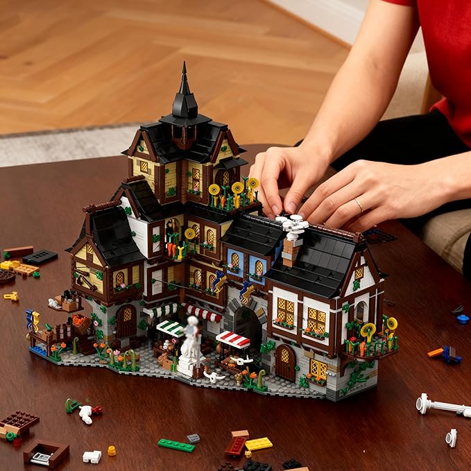Medieval Town Center Building Set for Adult Architecture Viking Village Town Center Building Block House Collection Toy Creative Present for Adults and Teen(3867PCS)