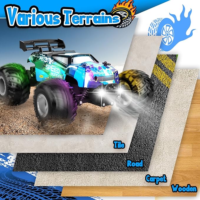 Remote Control Car All Terrain Remote Control Truck for Boy 2.4GHz Rc Car with Bodylight and Two Rechargeable Batteries 20KM/H Monster Truck Toys