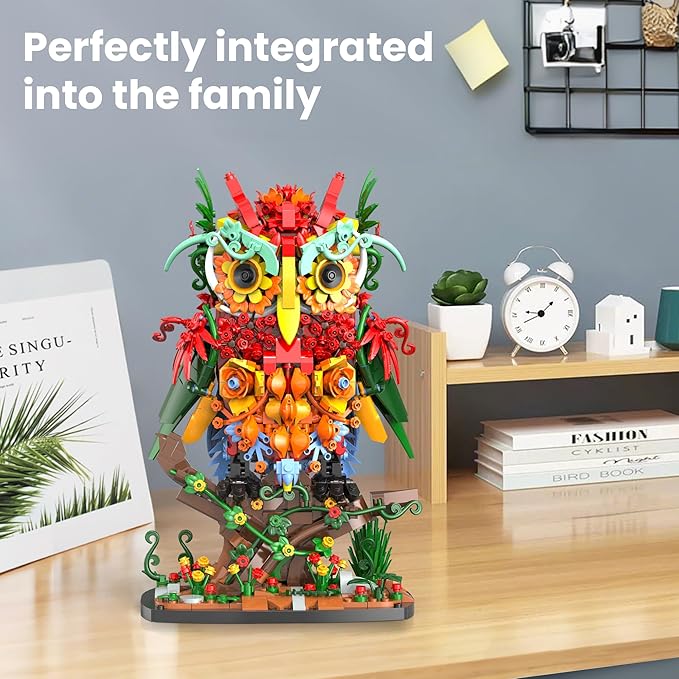 Sillbird Owl Flower Building Sets for Adults Women Men Mom Girlfriend Wife Creative Gifts Artificial Floral Animals for Home Office Decorations for Table Desk - Creative Botanical Collection Model