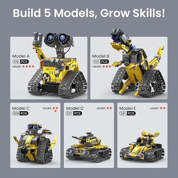 STEM Robot Building Kit Gift for Boys Ages 8-12 with Remote Control Technic Coding Robotic Toy for Kids’ Birthday Buildable 5-in-1 Models with 488 Pieces
