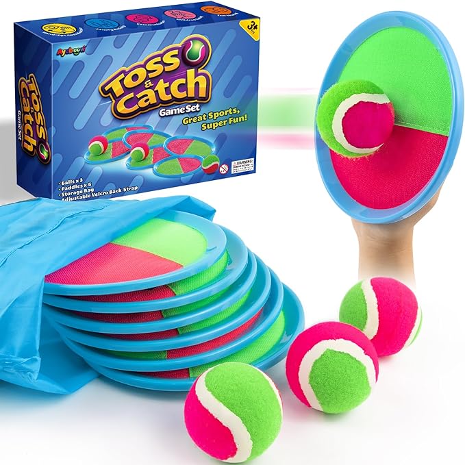 Ayeboovi Kids Toys Toss and Catch Ball Game 6 Paddles 3 Balls Outdoor Beach Pool Yard Games Toys for 3-12 Years Old Boys Girls Family Games Birthday Gift Easter Basket Stuffers for Kids