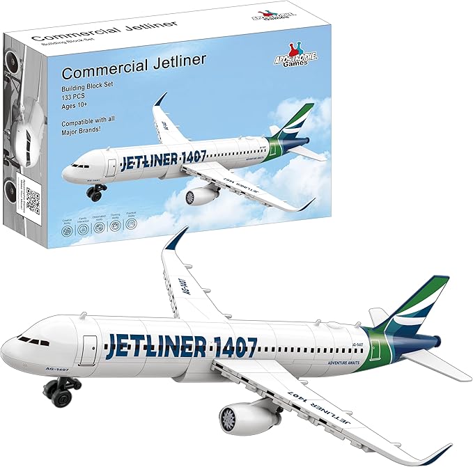 Apostrophe Games Commercial Jetliner Building Block Set - 133 Pcs Ages 10+ Airplane Model Toy