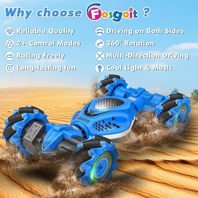 RC Car Gesture Sensing Stunt Car Toys for Boys Girls 6-12 Best Gifts for Kids Boys 6 7 8 9 10 11 12 Years Old 2.4GHz 4WD RC Toy Off-Road 360° Rotate All-Round Drift with Lights Music