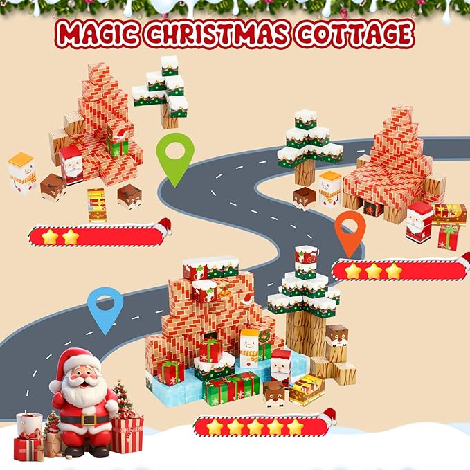 Magnetic Blocks-Build a Fantasy World Christmas Edition Magnetic Tiles112Pcs-Magnetic Building Blocks Educational Toys Kids Ages 3 4 5 6 7 8 STME Montessori Sensory Toys (112P)