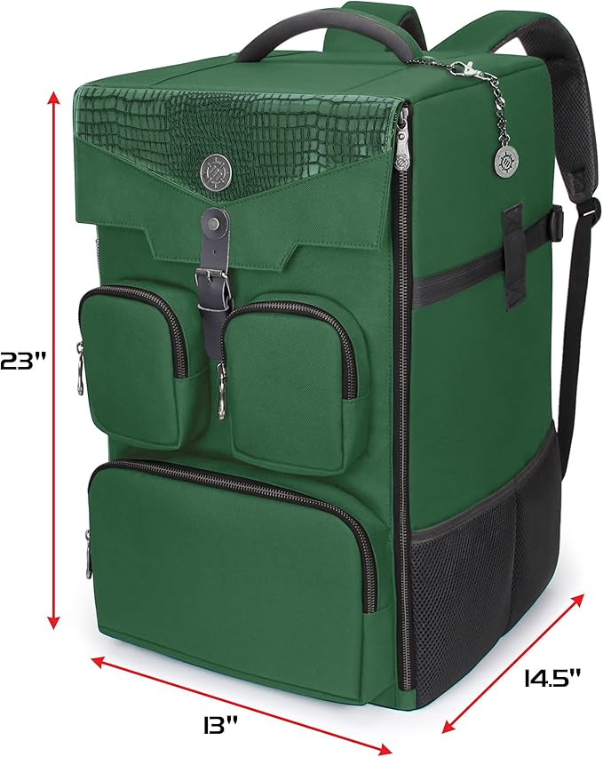 ENHANCE Collector's Edition Board Game Backpack - Reinforced Rigid Board Game Storage with Padded Shoulder Straps Carrying Handle and Accessories Pockets for Dice Card Games More (Dragon Green)