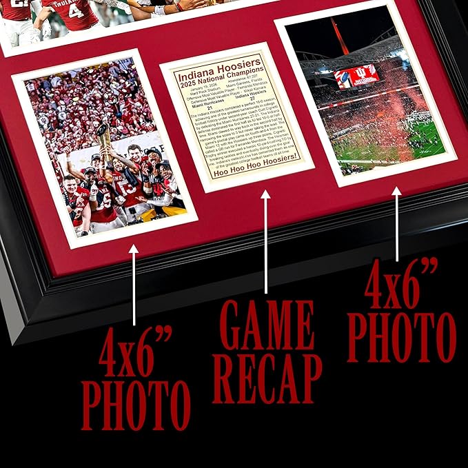 Indiana Hoosiers | 2025 CFP National Champions | Collectible Hoosier Football Memorabilia | Framed Picture &amp Photo Collage Gift Man Cave Wall Art Home &amp Room Decor | 2 Sizes &amp 2 Styles (