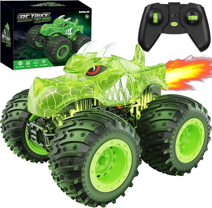 BAODLON RC Monster Trucks Toys for 3 4 5 6 7 8 Years Old Boys Kids 2.4GHz Remote Control Monster Car All Terrain RC Truck Off Road with Spray &amp Light Rechargeable Battery Christmas Birthday Gi