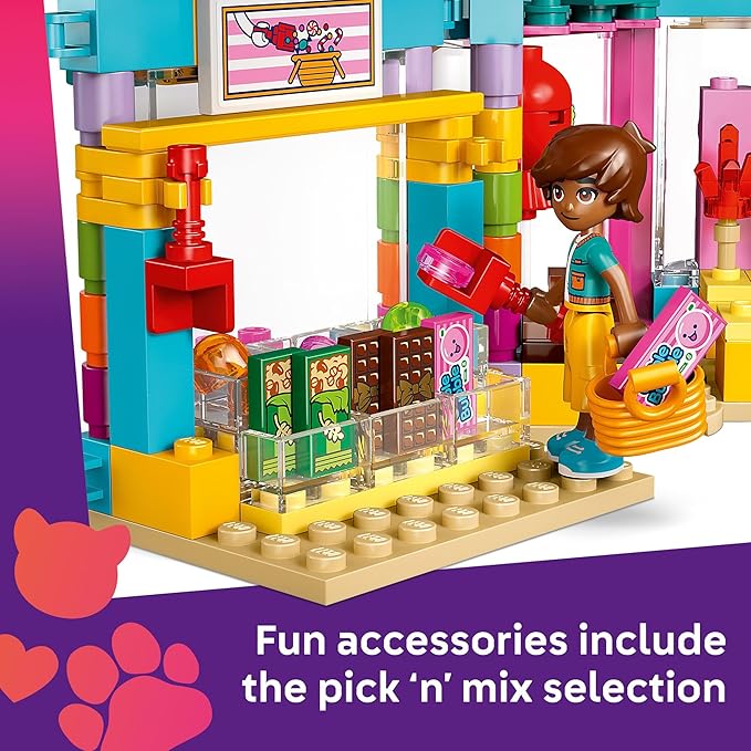 LEGO Friends Heartlake City Candy Store Building Toy - Pretend Playset for Kids Girls &amp Boys Ages 6+ - Gift for Birthdays - W/ 2 Minidolls a Micro-Doll and a Cat Figure - 42649
