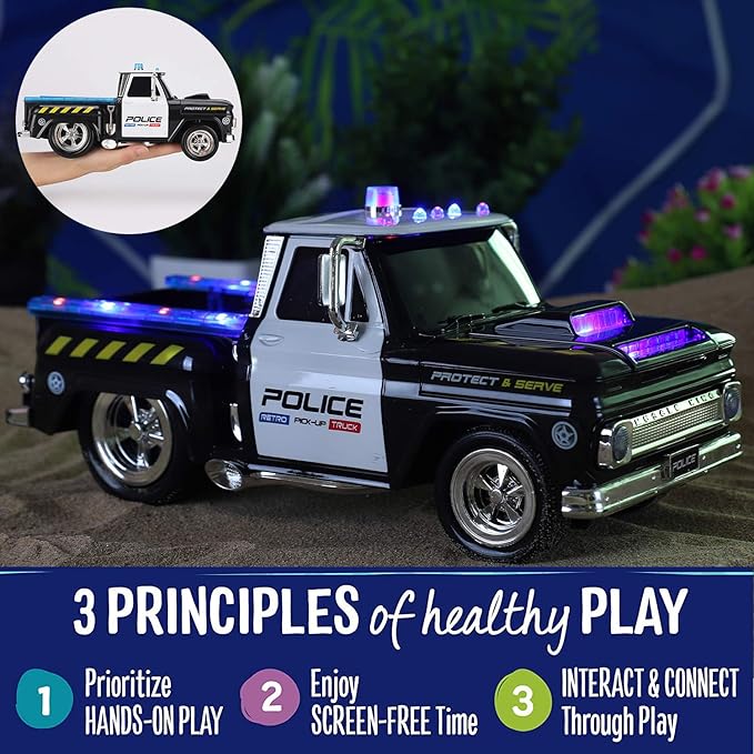 Liberty Imports RC Remote Control Police Pickup Truck Toy Vehicle with Lights and Sirens | 1:16 Rechargeable Radio Control Cop Car for Kids