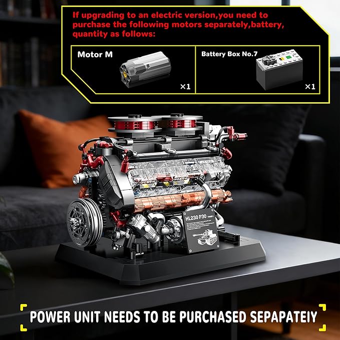 V12 Engine Model Kit Building Set for Tiger Tank Mini Mechanical Engineering Technic Collectible for Adults Teens Boys 14+ 1236PCS