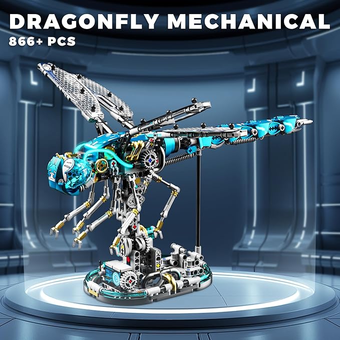 Mechanical Dragonfly Building Blocks for Adults Compatible with Lego Insect Animal World Model with Light &amp Display Stand Educational STEM Toys for Teens Home or Office Décor (866PCS)