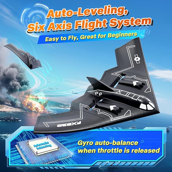 RC Airplane RC Plane Ready to Fly 2CH Remote Control Airplane with 6-axis Gyro Stabilizer B2 Spirit Stealth Bomber 2.4GHz Remote Control Plane for Beginners Boys Kids