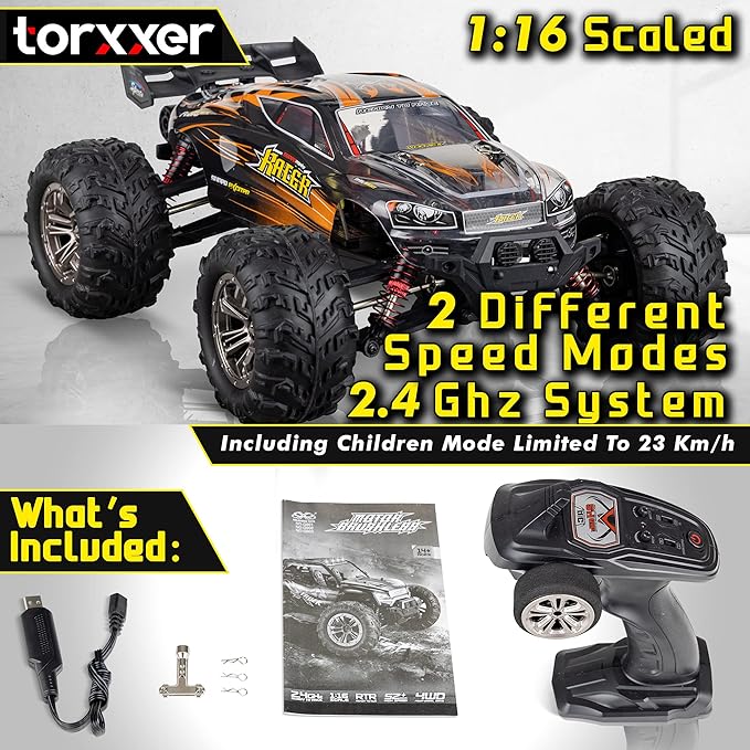 1:16 Scale Brushless RC Truck - High Speed Hobby Grade RC Car Hits 33 Miles Per Hour - Off Road 4WD for Grip on Any Terrain Ready to Run Waterproof Trophy Truck