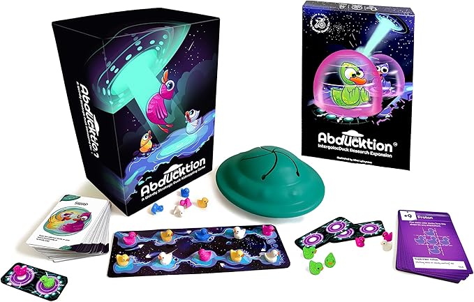 Abducktion - Bundle Base + IntergalacDuck Research Expansion Combo Pack 25-30 Minutes Ages 12+ A weirdly Strategic Duck Kidnapping Game a UFO and Mind-Bending Shape-Finding Logic!