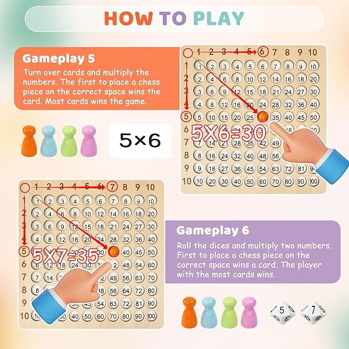 Wooden Montessori Multiplication Board Game: Math Educational Toys Multiplication Table Board Game Montessori Math Manipulatives Toys Toddlers Kids Multiplication Chart Game for Early Education