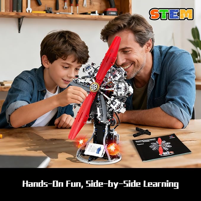 9-Cylinder Radial Aircraft Engine Building Sets (1100 PCS) Classic WW2 Airplane Engine Model that Runs with Motor Educational Toys Gift for Kids &amp Adults