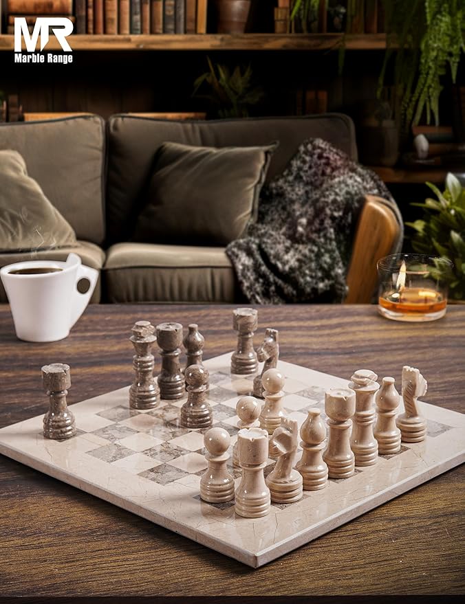 Marble Chess Set for Adults 12 Handmade Verona &amp Oceanic Board Game with 32 Chess Pieces 2 Extra Queens &amp Storage Box Luxury Travel Game Elegant for Home Decor